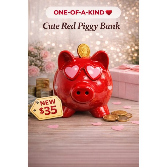 Other - NEW One-of-a-Kind Red Piggy Bank ❤️ Heart Eyes | Cute Aesthetic Decor | Gift